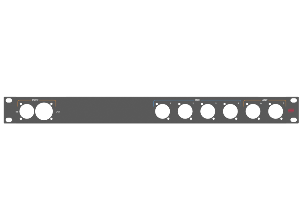 Santosom HARDWARE Rack panel 1U, printed (PWR, MIC 1~4, BNC)