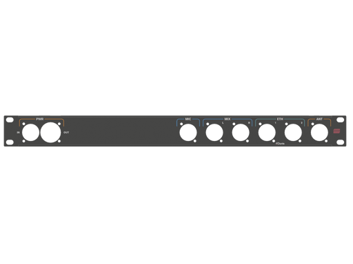 Santosom HARDWARE  Rack Panel 1U, printed, (PWR, MIC + MIX, ETH, ANT)