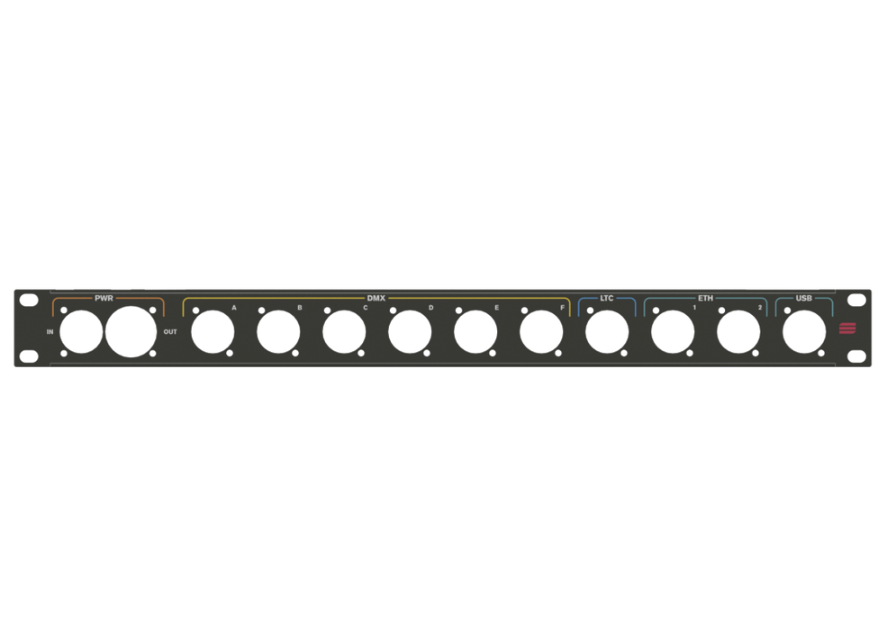 Santosom HARDWARE Rack Panel 1U, printed, (PWR, DMX, LTC, ETH, USB)