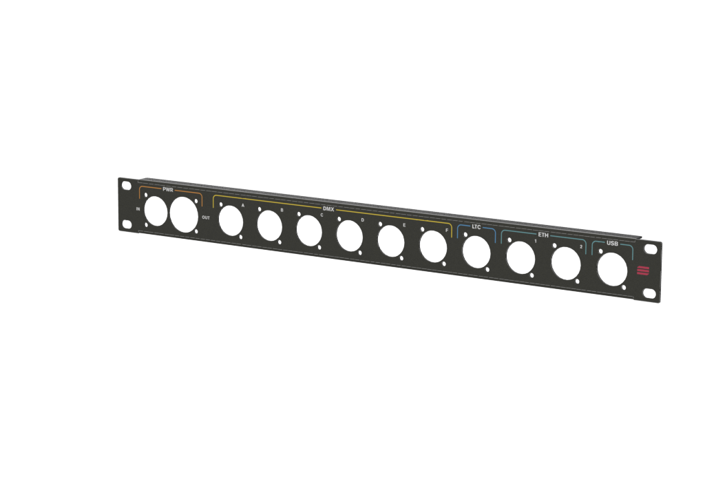 Santosom HARDWARE Rack Panel 1U, printed, (PWR, DMX, LTC, ETH, USB)