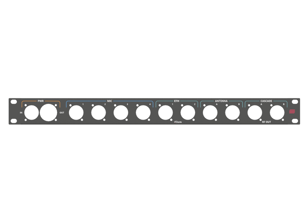 Santosom HARDWARE Rack Panel 1U, printed, True1 in/out, D-Size (PWR, MIC 1-4,